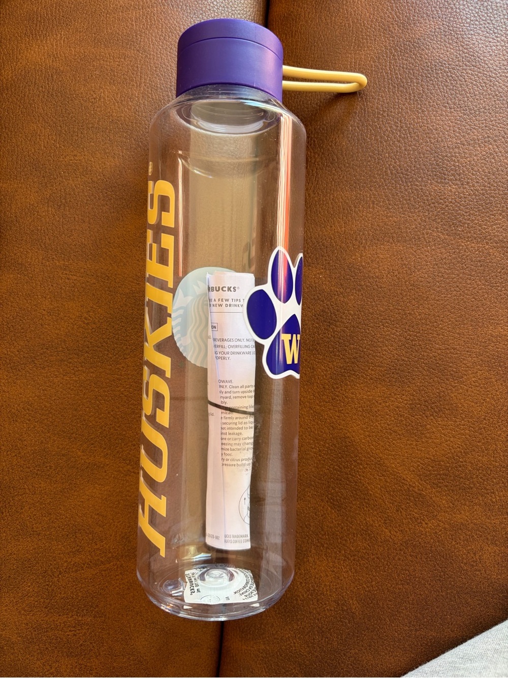 Starbucks Purple and Gold Huskies Clear Water Bottle